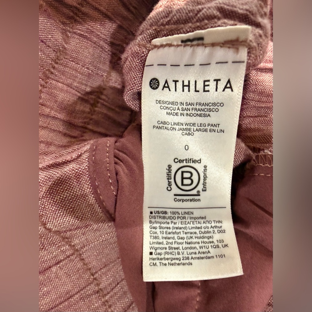 Athleta Cabo Linen Wide Leg Pants 100% Linen Tawny Rose Pink Drawstring Size 28 - Picture 5 of 5